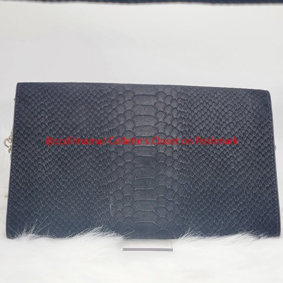 EUC - Old Navy Black Croc-embossed Evening Bag with Goldtone Chain Link Strap - Picture 4 of 9